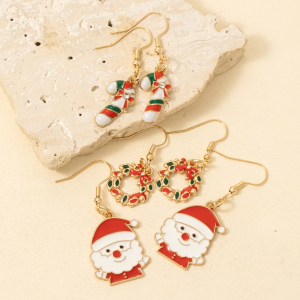 Mixed 3Pc Enamel Christmas Dangle Earrings Set