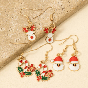 Mixed 3Pc Christmas Enamel Dangle Earrings Set