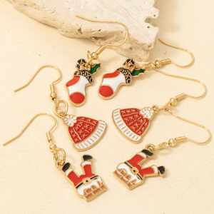 Enamel Christmas 3Pc Dangle Earrings Set