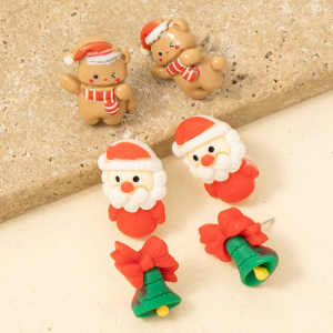 Festive Christmas 3Pc Stud Earrings Set