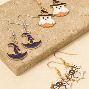 3Pc Mixed Halloween Enamel Dangle Earrings Set