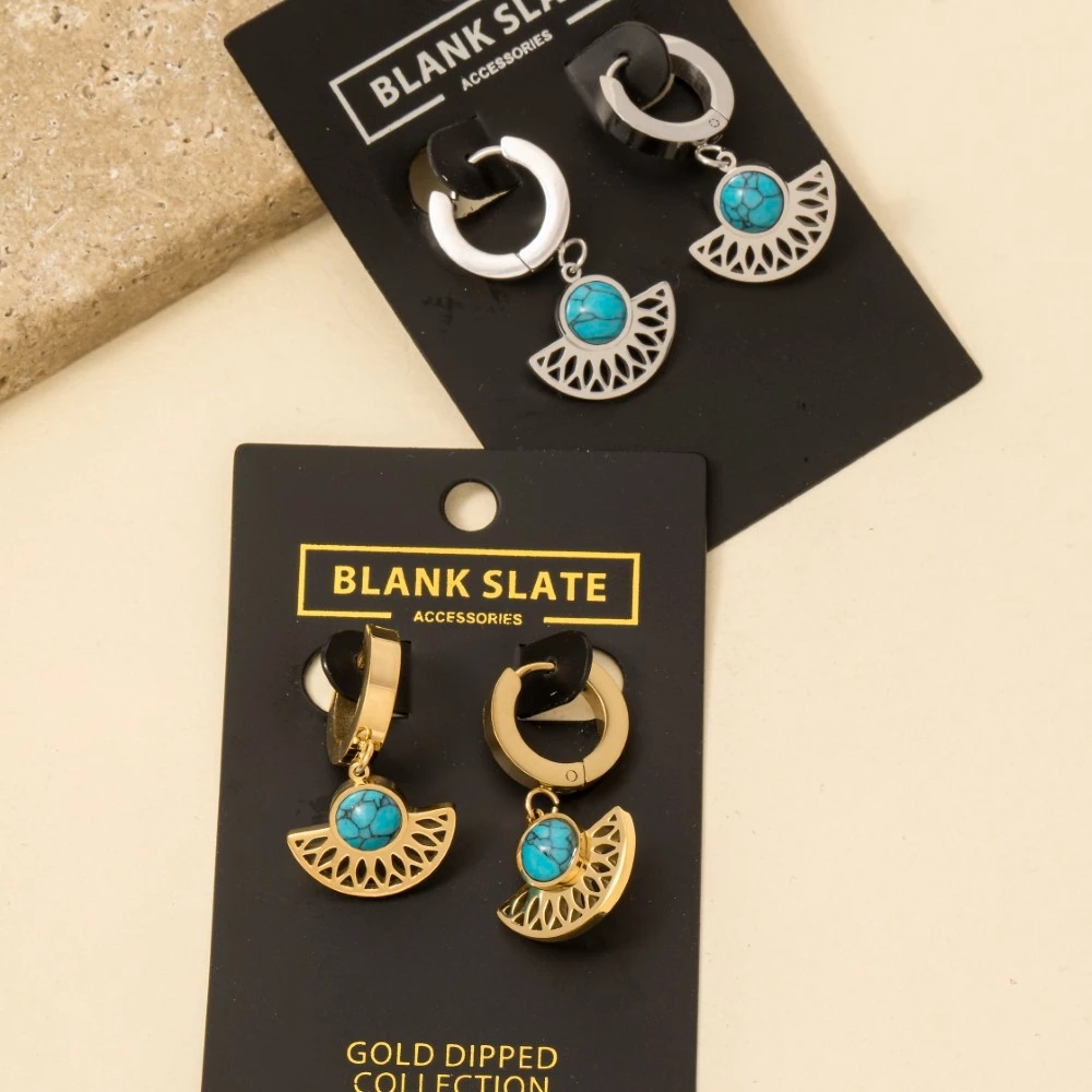 Gold Dipped Turquoise Stone Semi Circle Drop Earrings