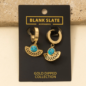 Gold Dipped Turquoise Stone Semi Circle Drop Earrings