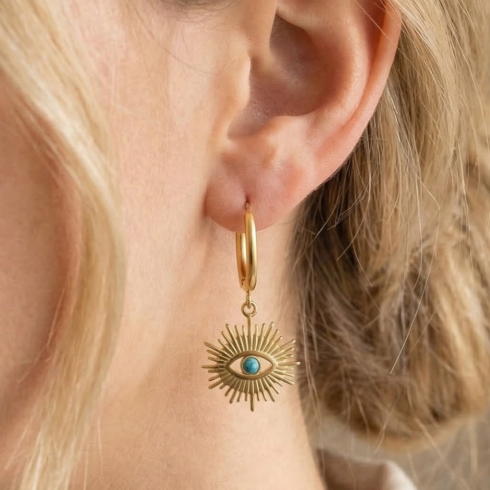 Gold Dipped Evil Eye Sun Drop Earrings