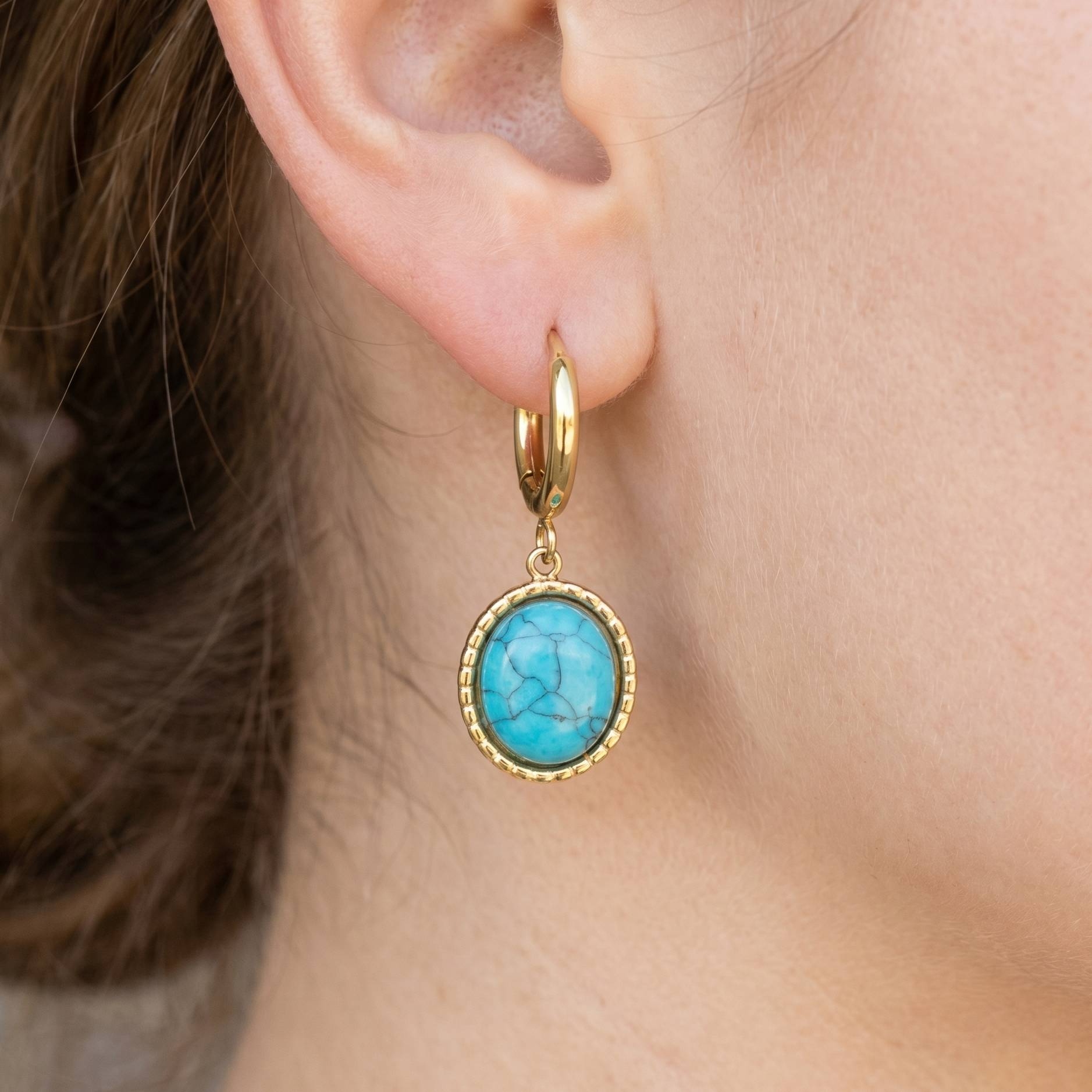 Oval Turquoise Stone Drop Earrings
