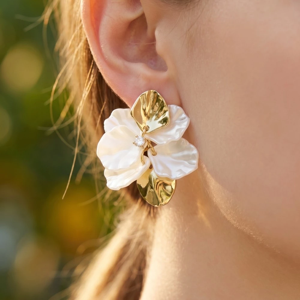 Metallic And Acrylic Petals Dangle Earrings