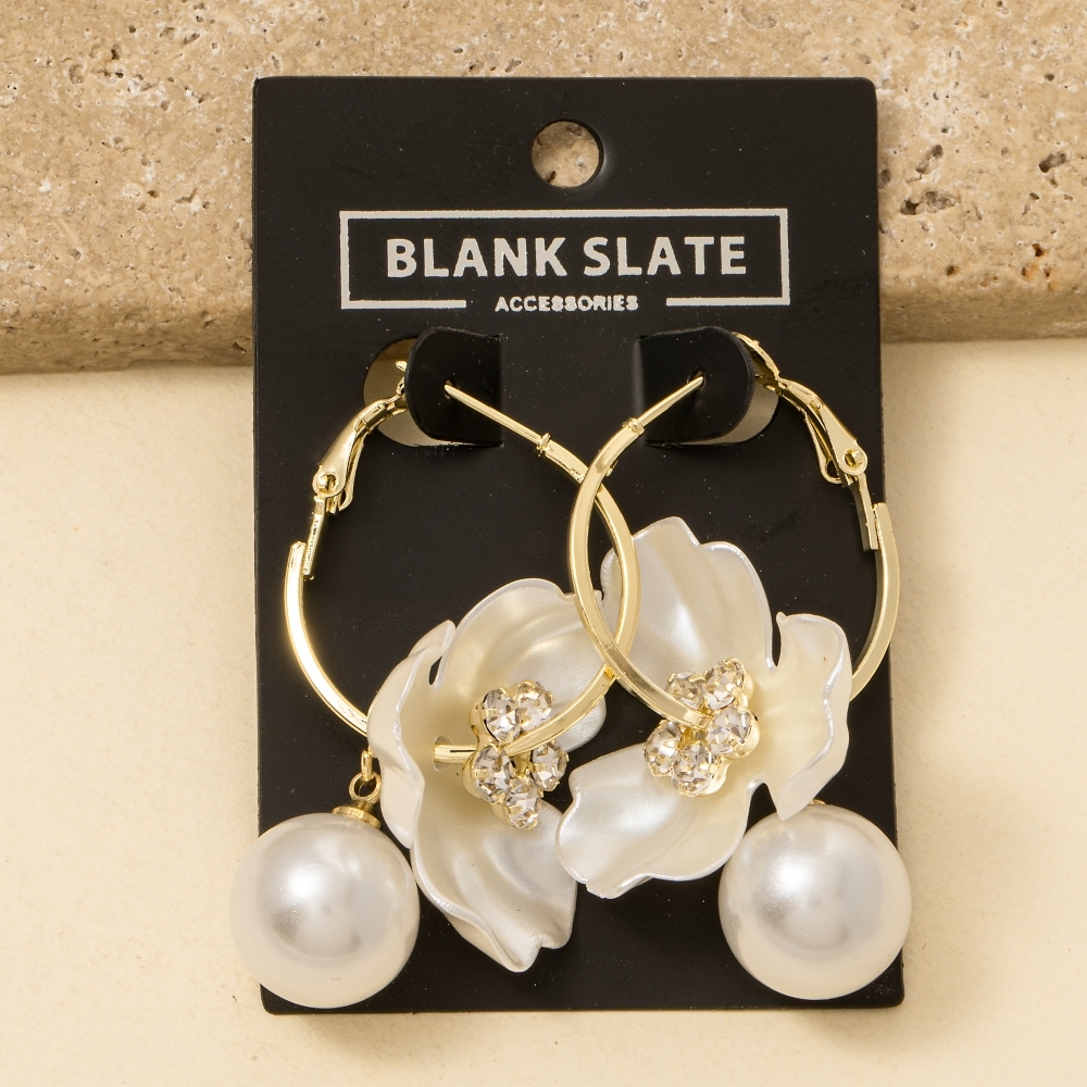 Acrylic Flower And Pearl Hoop Earrings