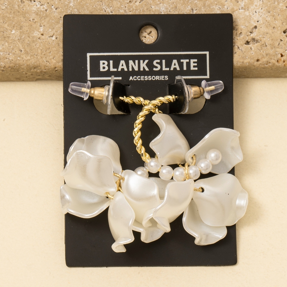 Acrylic Floral Petals And Pearls Hoop Earrings