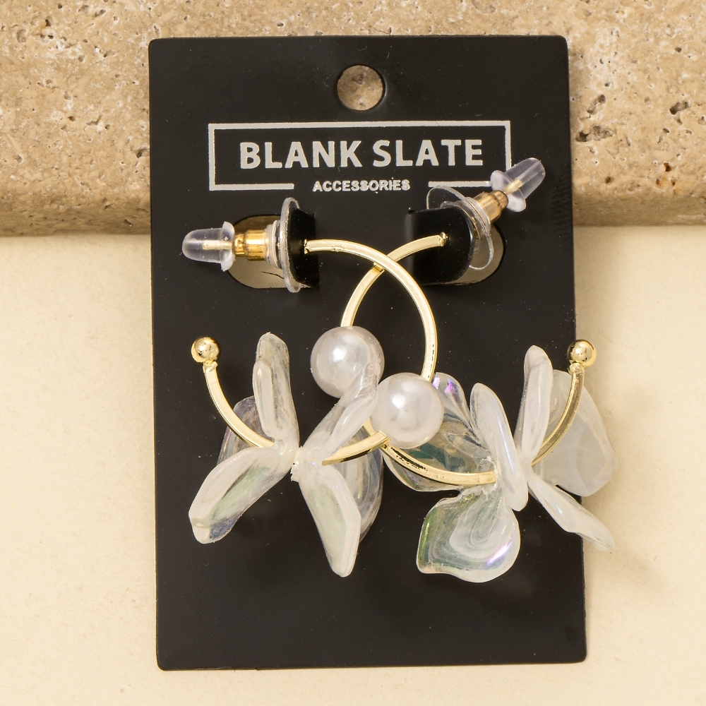 Iridescent Flower And Pearl Hoop Earrings