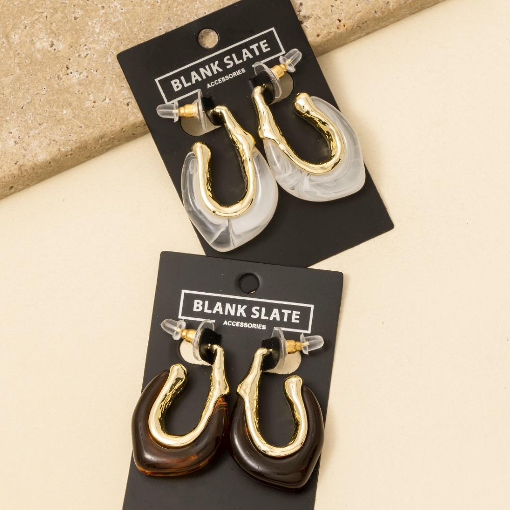 Warped Marble Resin And Metallic Hoop Earrings