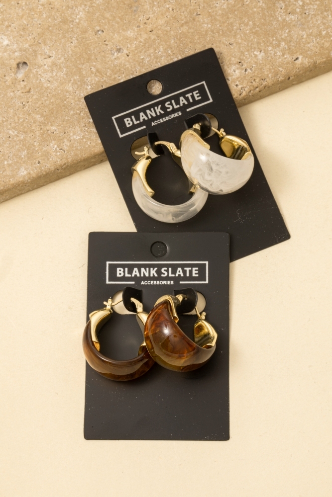 Marble Resin And Metallic Latch Hoop Drop Earrings