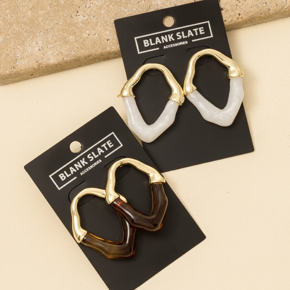 Warped Marble Resin And Metallic Oval Stud Earrings