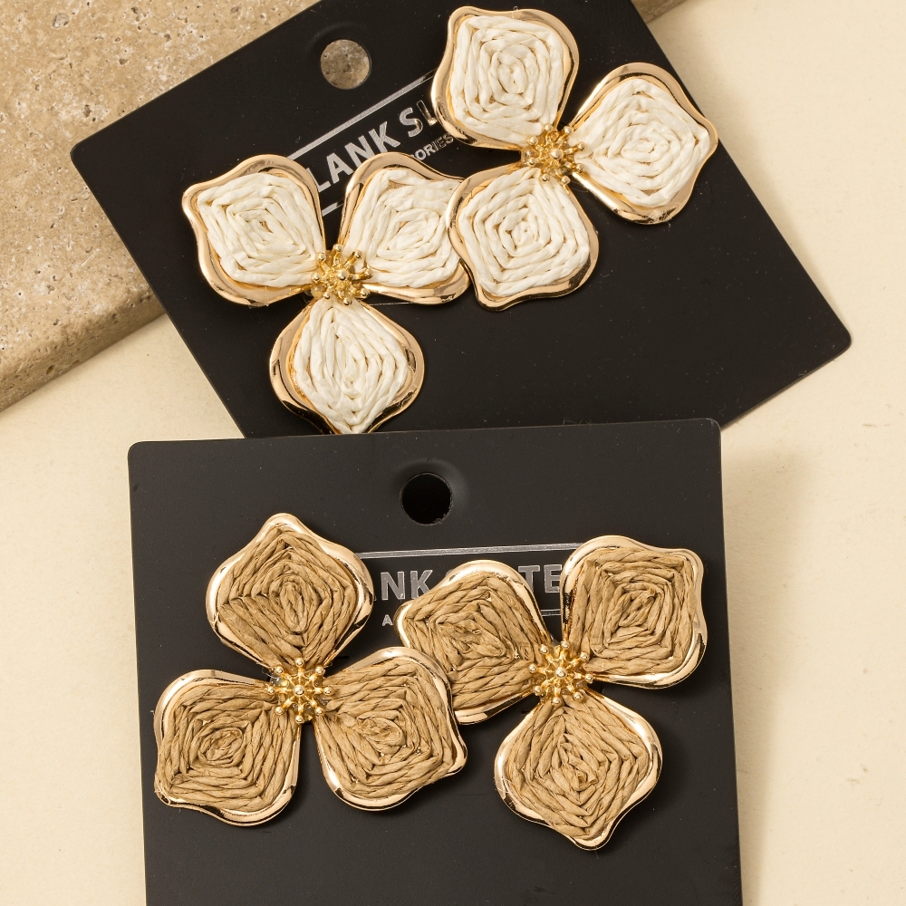 Straw Weave Flower Stud Earrings