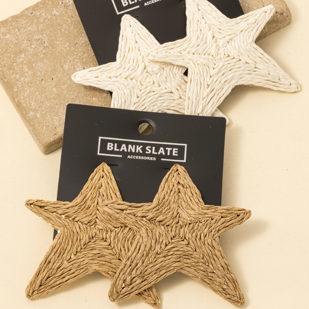 Large Straw Weave Star Stud Earrings