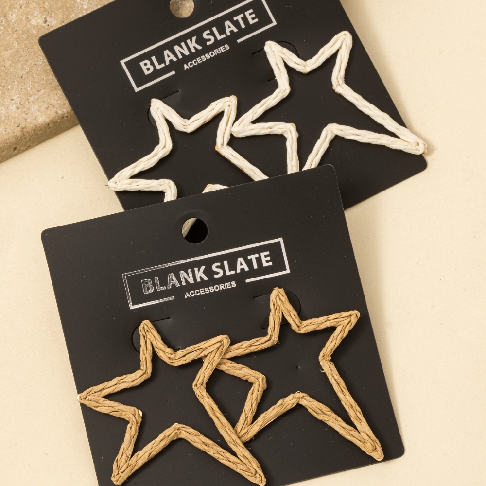 Straw Weave Star Stud Earrings