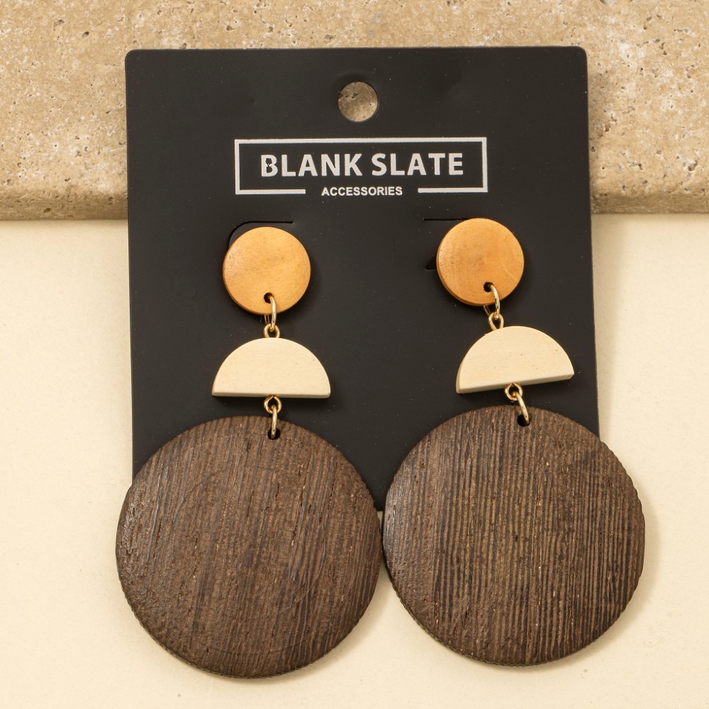 Large Wooden Disc Dangle Earrings