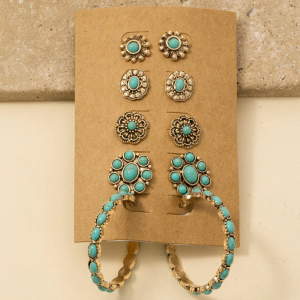 Turquoise Stone Assorted Concho Earrings Set