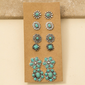 Multi Turquoise Stone Concho Earrings Set