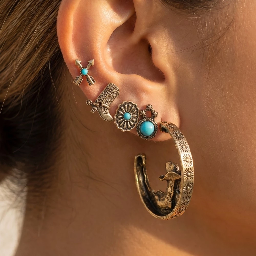 Assorted 5 Pair Western Earrings Set
