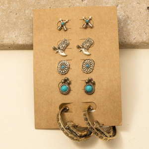 Assorted 5 Pair Western Earrings Set
