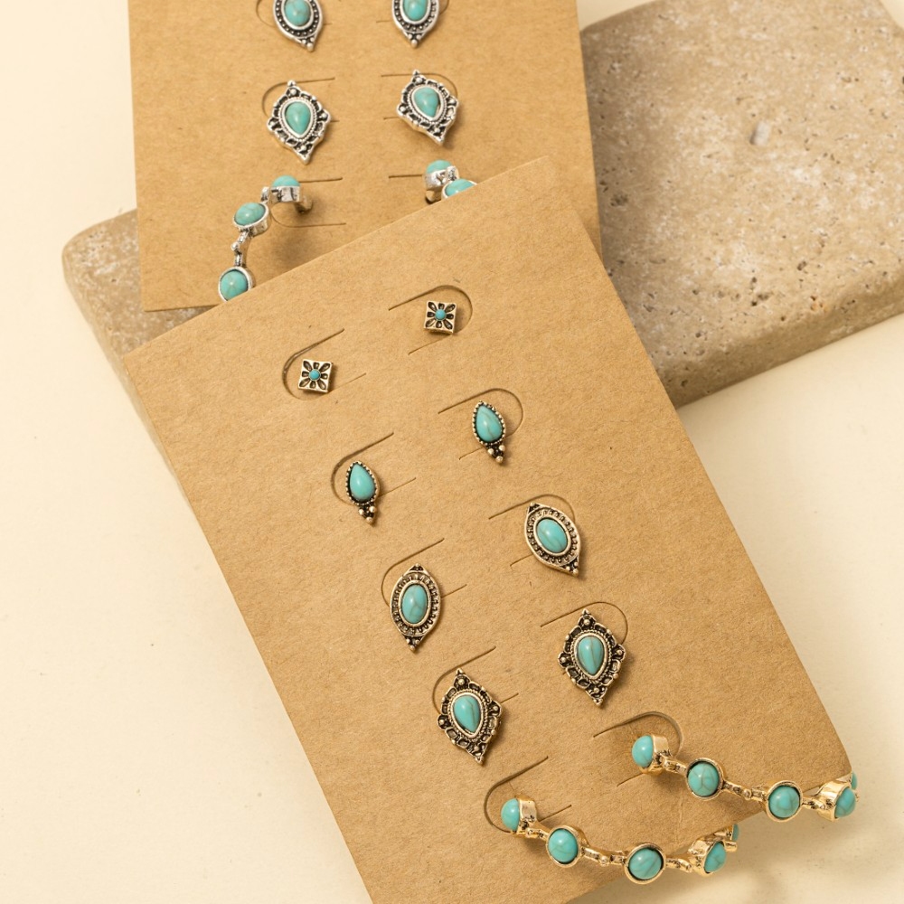 Assorted Western Turquoise Stone Earrings Set