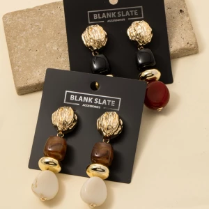 Chunky Metallic And Resin Beads Dangle Earrings