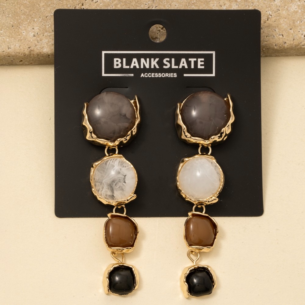 Marble Resin And Metallic Discs Tiered Dangle Earrings