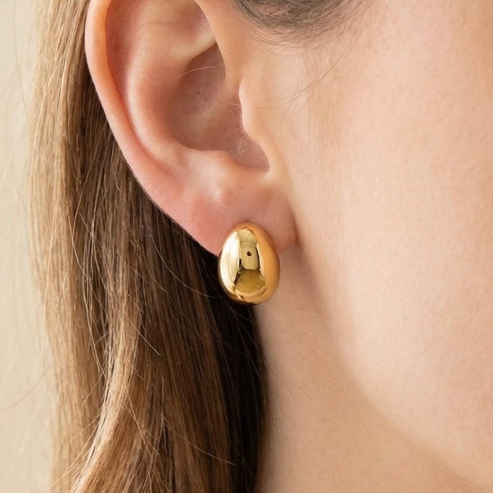 Gold Dipped Chunky Oval Dome Stud Earrings