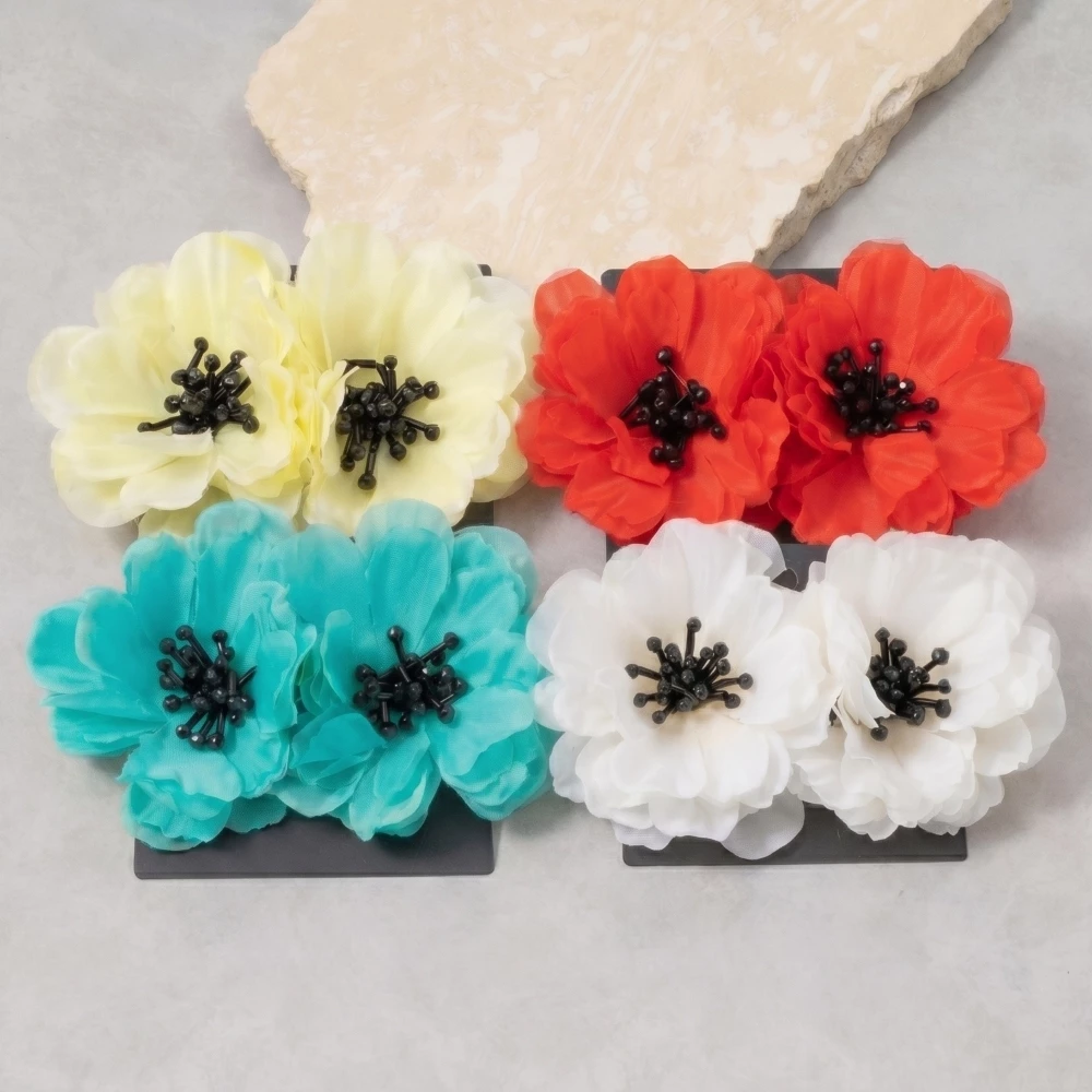Oversized Chiffon Layered Flower Statement Earrings