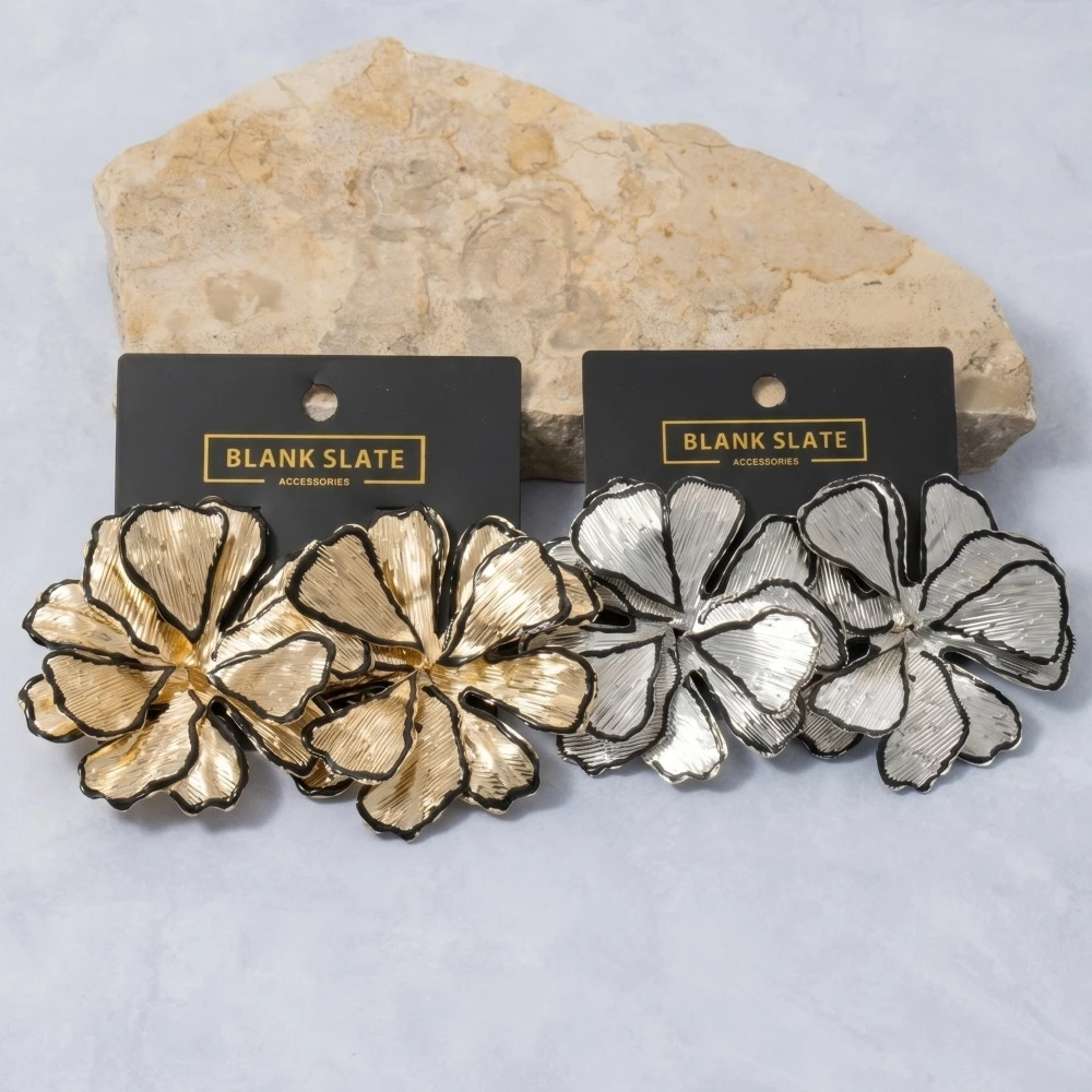 Large Open Petal Flower Statement Stud Earrings