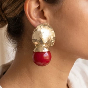 Gold Dipped Hammered Disc And Ball Drop Earrings