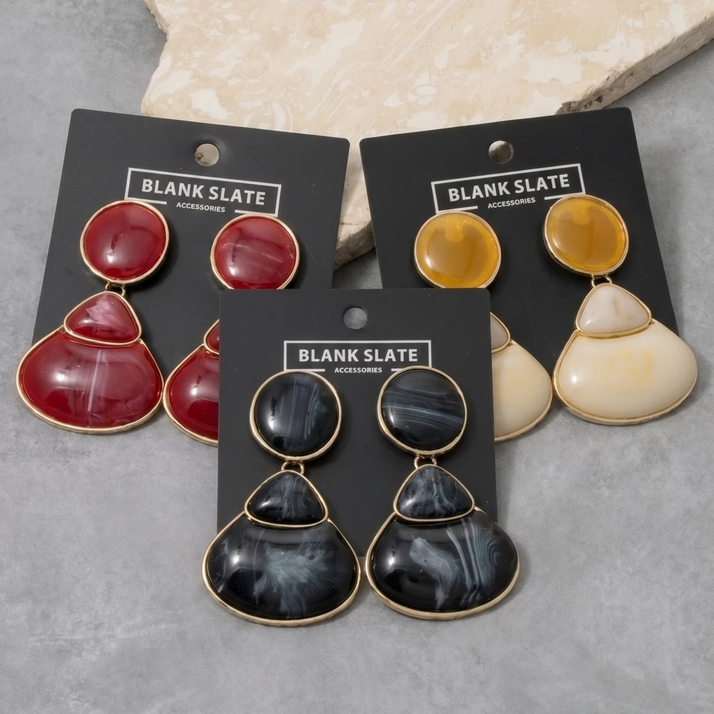 Marble Tiered Geometric Drop Statement Earrings