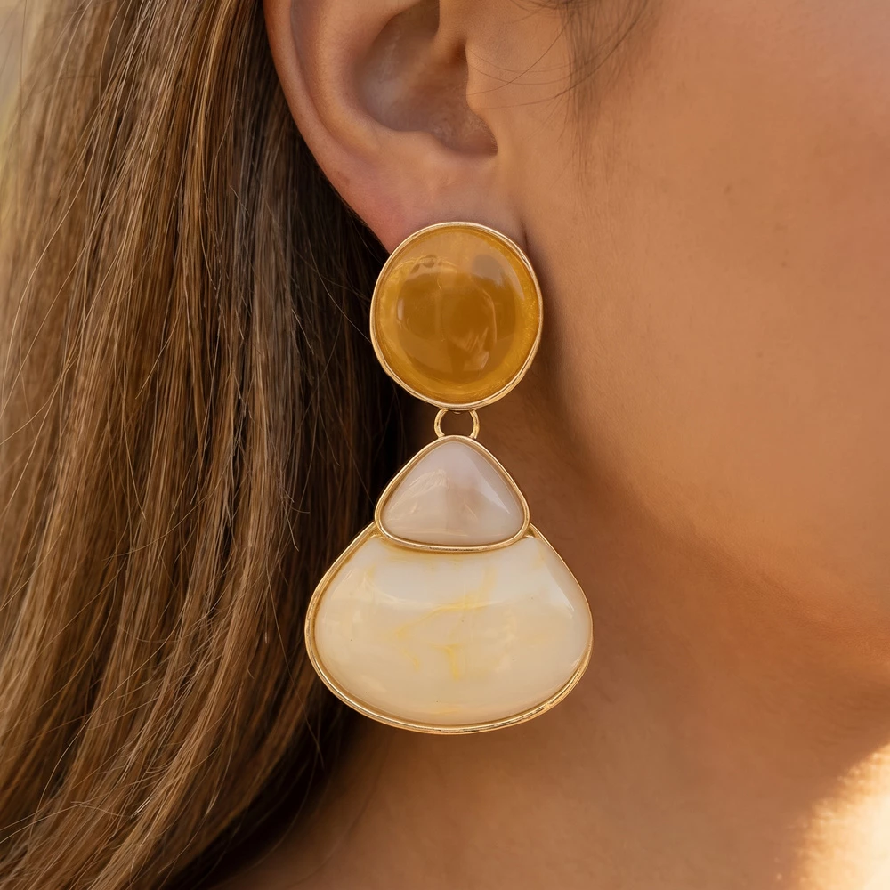 Marble Tiered Geometric Drop Statement Earrings
