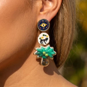 Artisan Painted Enamel Mismatched Charm Earrings