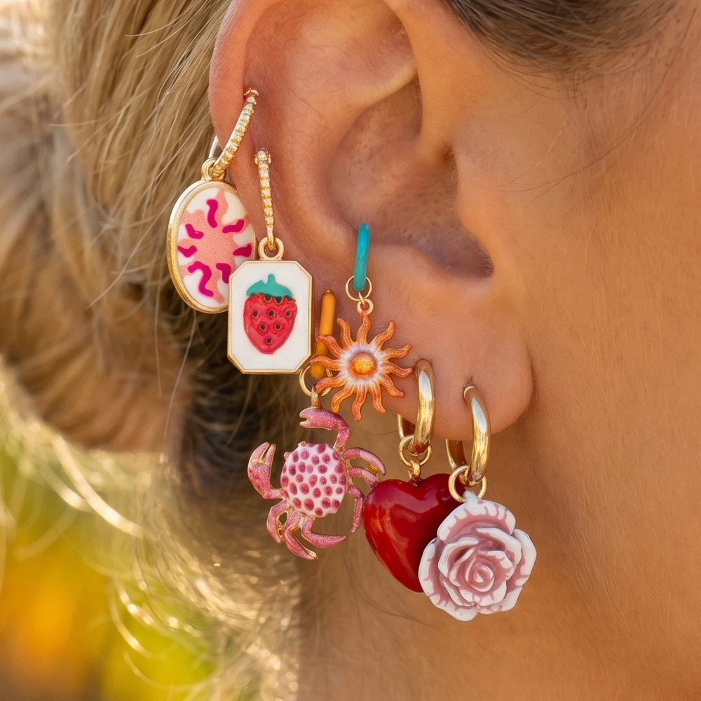 Six Piece Mixed Charm Huggie Hoop Earrings