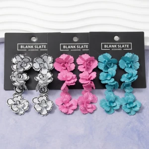 Three Tier Enamel Flower Cascade Drop Earrings
