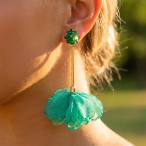 Crystal Cluster Chiffon Floral Petal Drop Earrings
