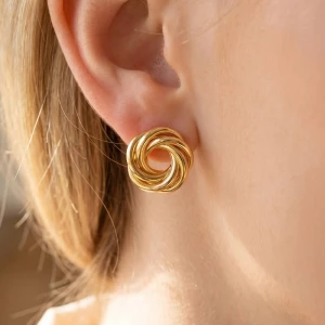 Gold Dipped Open Swirl Knot Statement Earrings
