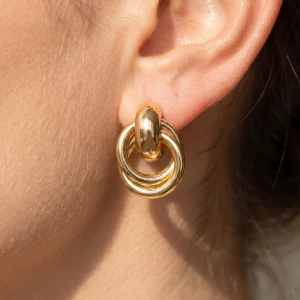 Gold Dipped Doorknocker Ring Cluster Earrings