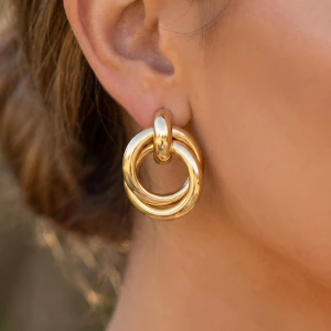 Gold Dipped Triple Ring Doorknocker Earrings