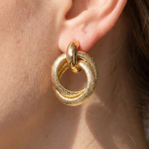 Gold Dipped Hammered Texture Ring Doorknocker Earrings