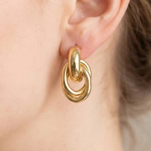 Gold Dipped Polished Double Loop Doorknocker Earrings
