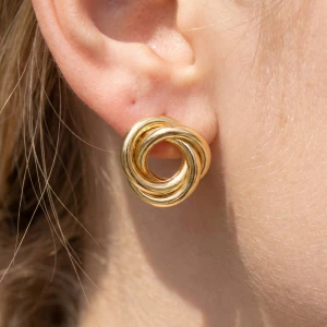 Gold Dipped Open Tube Love Knot Stud Earrings