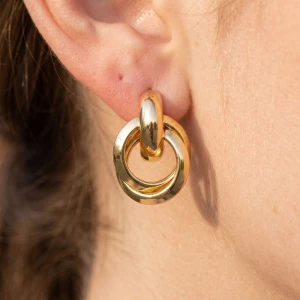 Gold Dipped Layered Loop Ring Doorknocker Earrings