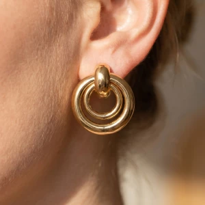 Gold Dipped Mixed Size Ring Doorknocker Earrings