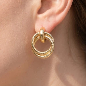 Gold Dipped Twisted Cable Ring Doorknocker Earrings