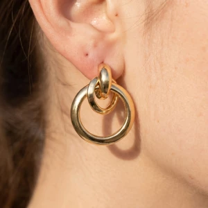 Gold Dipped Oversized Double Ring Doorknocker Earrings