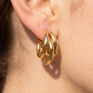 Gold Dipped Slim Ring Offset Hoop Earrings