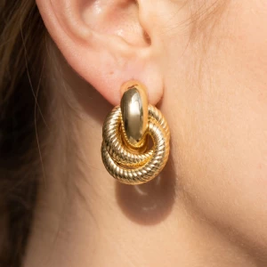 Gold Dipped Diamond Cut Ring Doorknocker Earrings