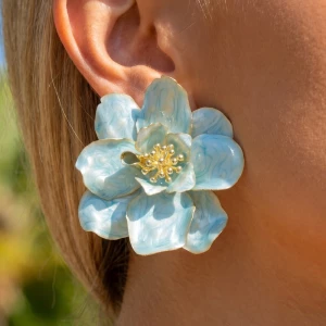 Oversized Pearlized Enamel Flower Stud Earrings